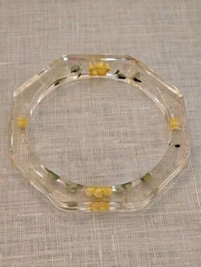 VTG Geometric Octagon Lucite Pressed Flower Botanical Terrarium Bangle Bracelet